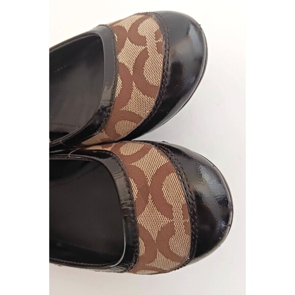 Coach Callie Ballet Flat Brown C Jacquard Blk Patent Toe/Heel Rubber Sole Sz 6.5 - Picture 9 of 10